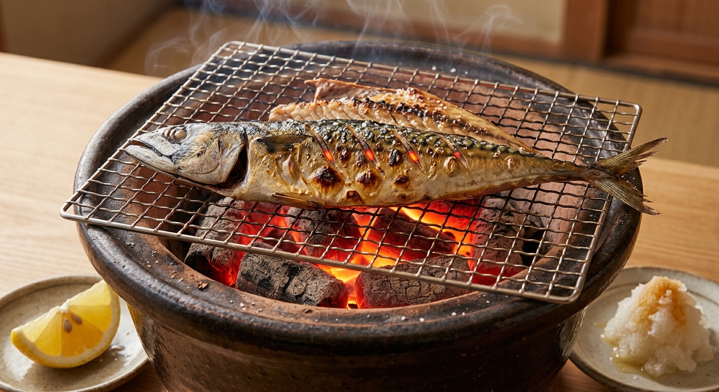 炭火で焼く